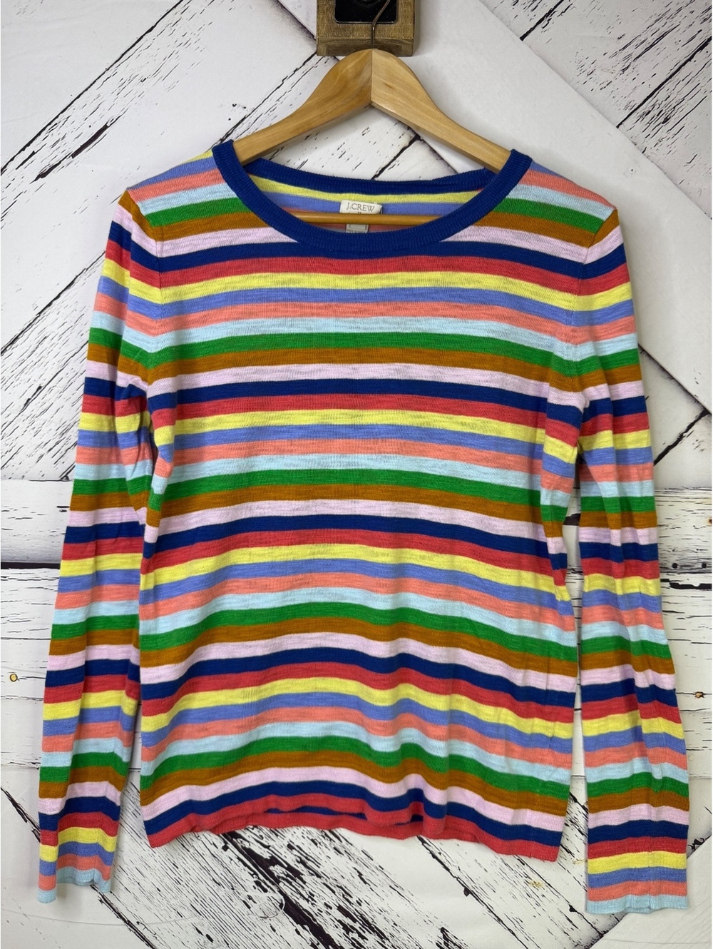 J. Crew Mixed Striped Teddy Lightweight Crewneck Cotton Sweater Women’s Small